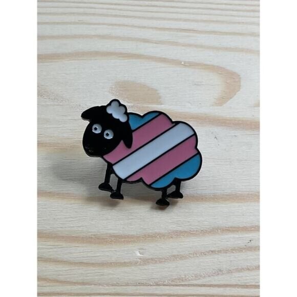 Sheep-Shaped LGBTQ+ Pride Enamel Pin With Transgender Flag Colors - Picture 1 of 3